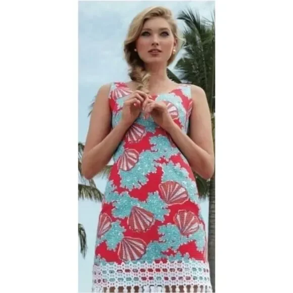 Lilly Pulitzer Thompson tassel dress pink blue watermelon 12 shell - Picture 3 of 9